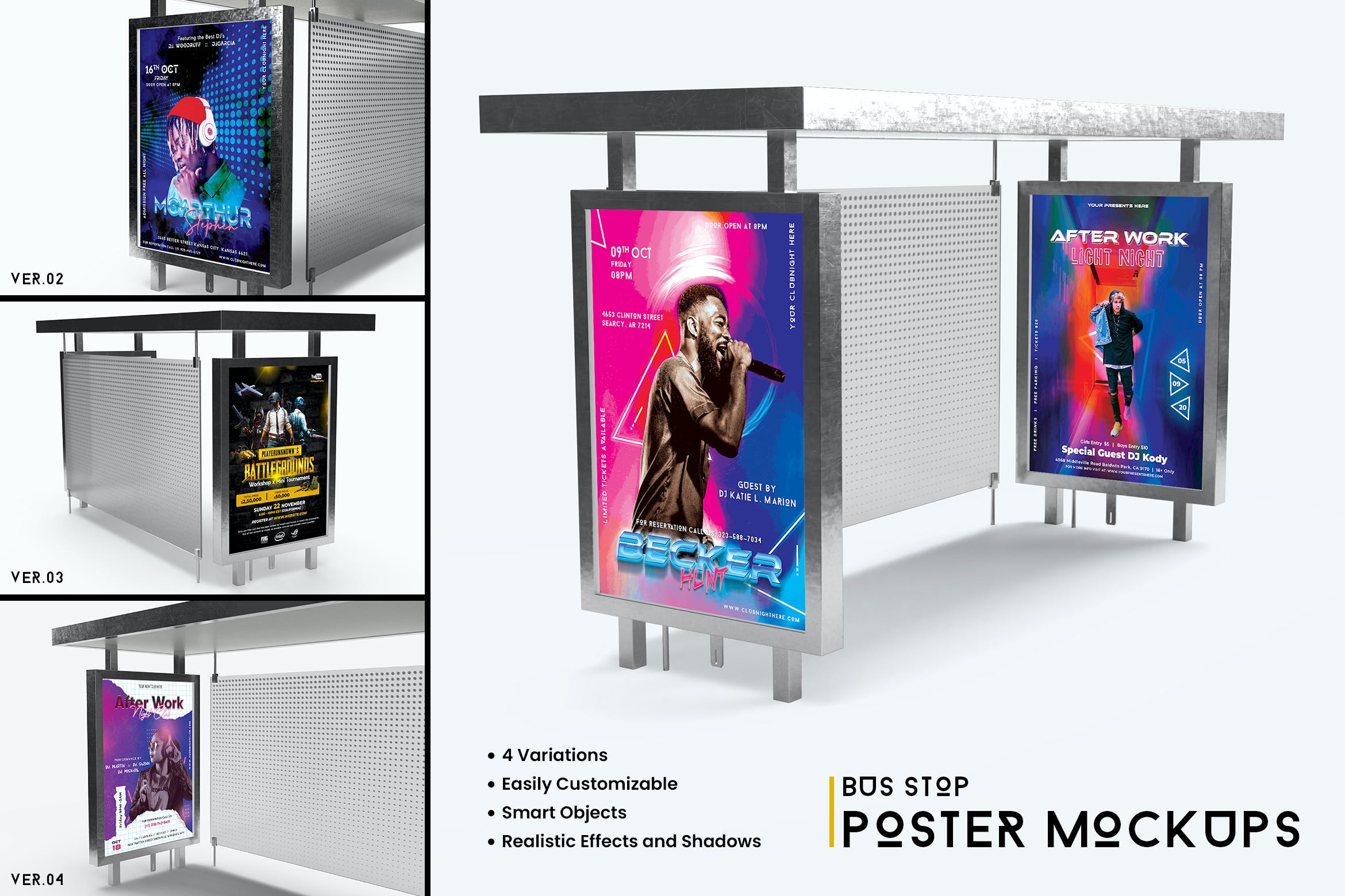 公交车巴士站海报灯箱广告牌设计展示样机 Bus Stop Poster Mockup_img_2