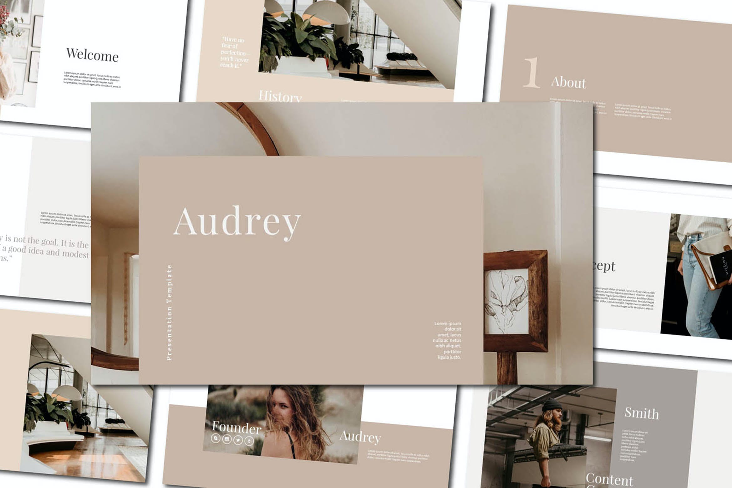 时尚简约摄影作品集图文排版设计演示文稿模板 Audrey - Powerpoint Template_img_2