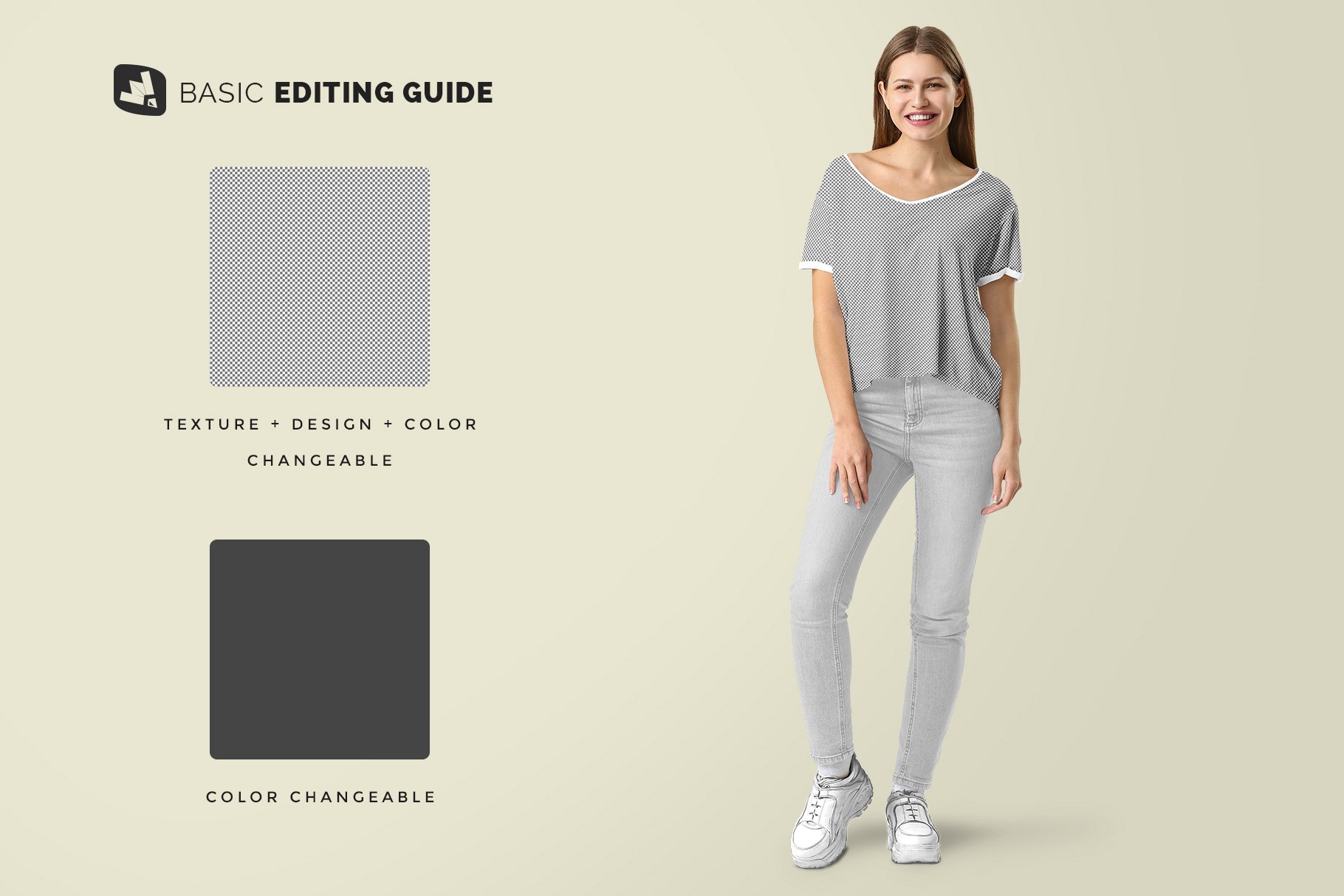 时尚女式圆领半袖衫设计展示样机模板 Female Everyday Outfit Mockup_img_2