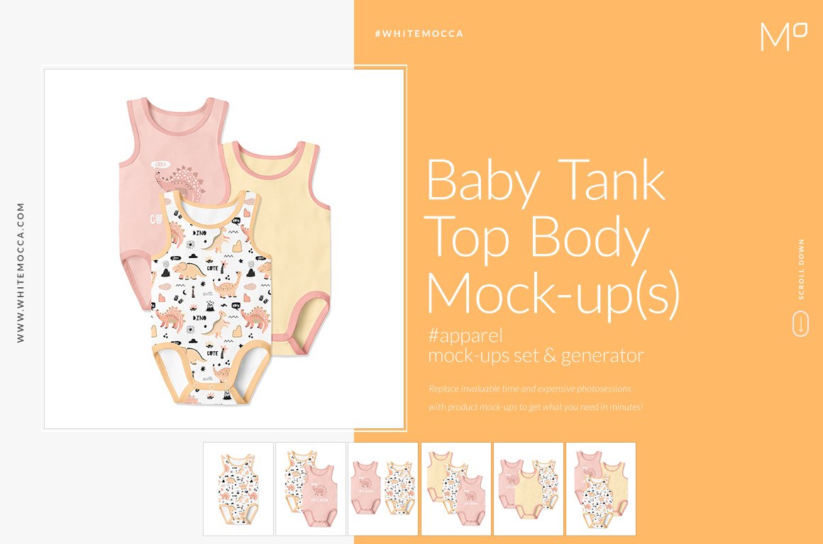 婴儿连体衣背心印花图案设计展示样机合集 Baby Tank Top Body Mockups Set_img_2