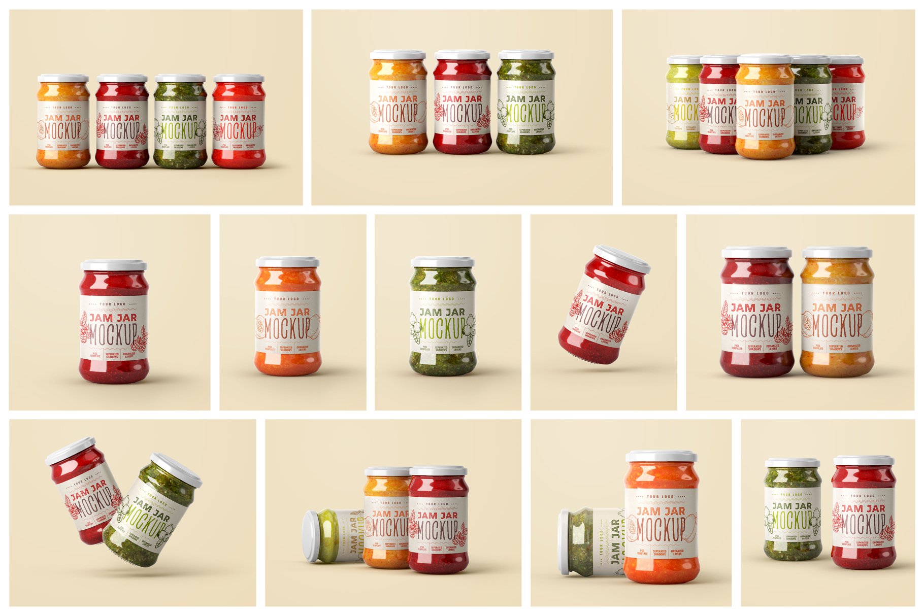12款果酱罐标签设计智能贴图样机套装 Jam Jar Mockup Set | Label Design_img_2
