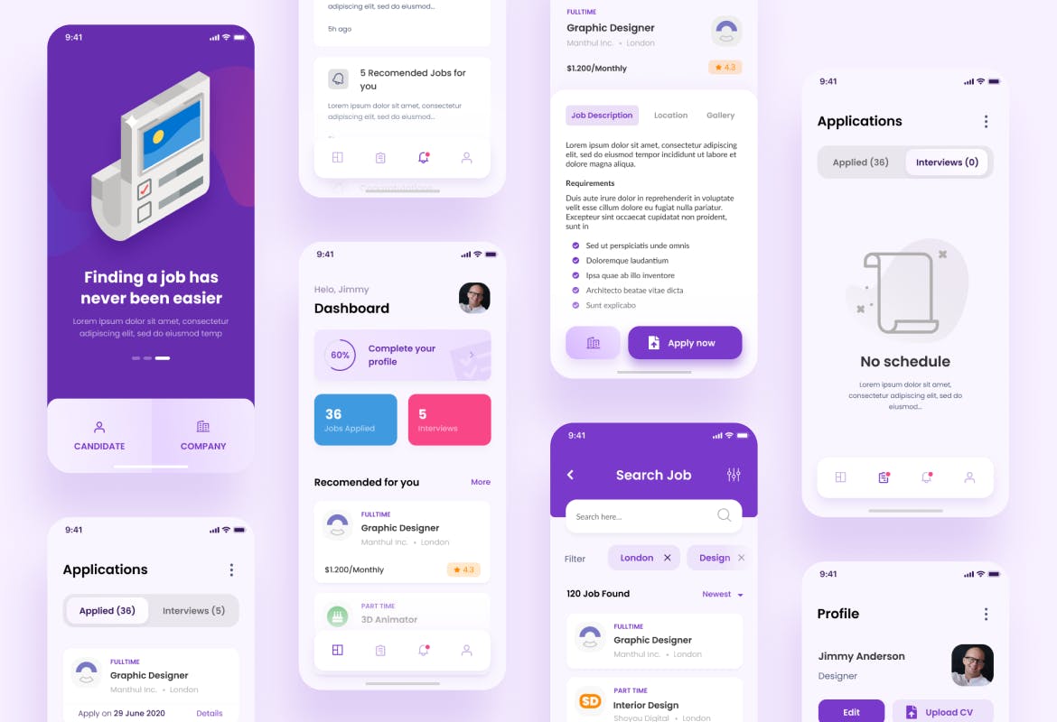 招聘求职家政iOS APP软件设计FIG&PSD模板 Job Portal iOS App Design UI Figma & PSD Template_img_2