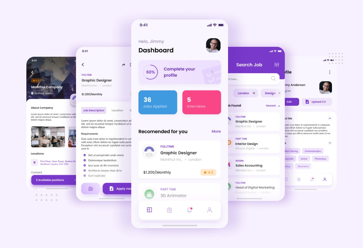 招聘求职家政iOS APP软件设计FIG&PSD模板 Job Portal iOS App Design UI Figma & PSD Template_img_2