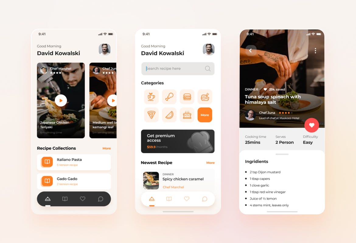 食谱美食社交iOS APP应用程序设计UI模板 Rasa - Food Recipe iOS App Design UI Template_img_2