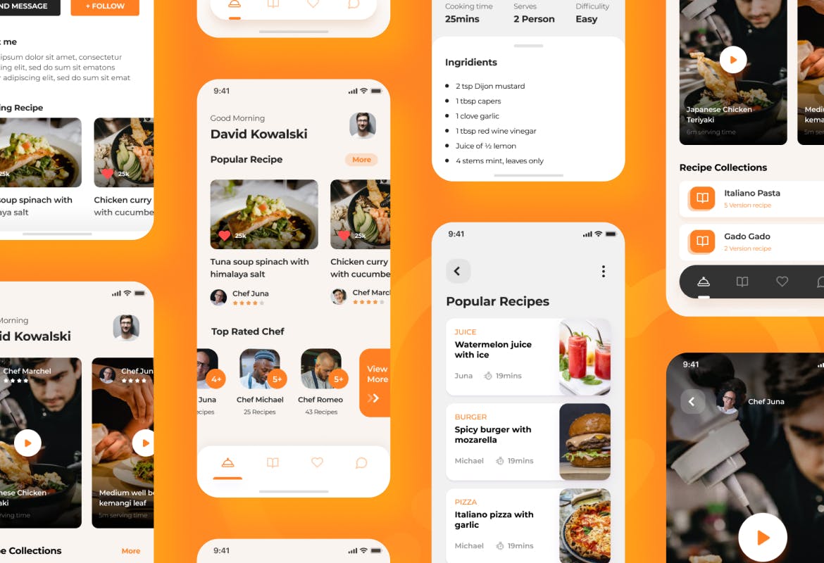 食谱美食社交iOS APP应用程序设计UI模板 Rasa - Food Recipe iOS App Design UI Template_img_2