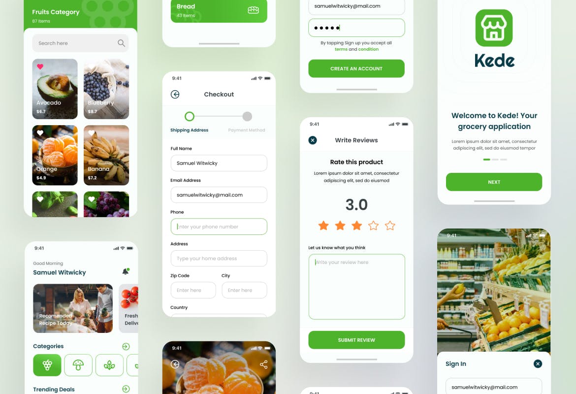 杂货店在线购物电子商城iOS APP应用软件设计UI套件模板 Kede - Grocery iOS App Design UI Template_img_2