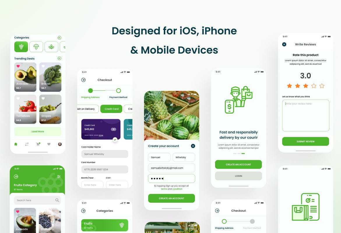 杂货店在线购物电子商城iOS APP应用软件设计UI套件模板 Kede - Grocery iOS App Design UI Template_img_2