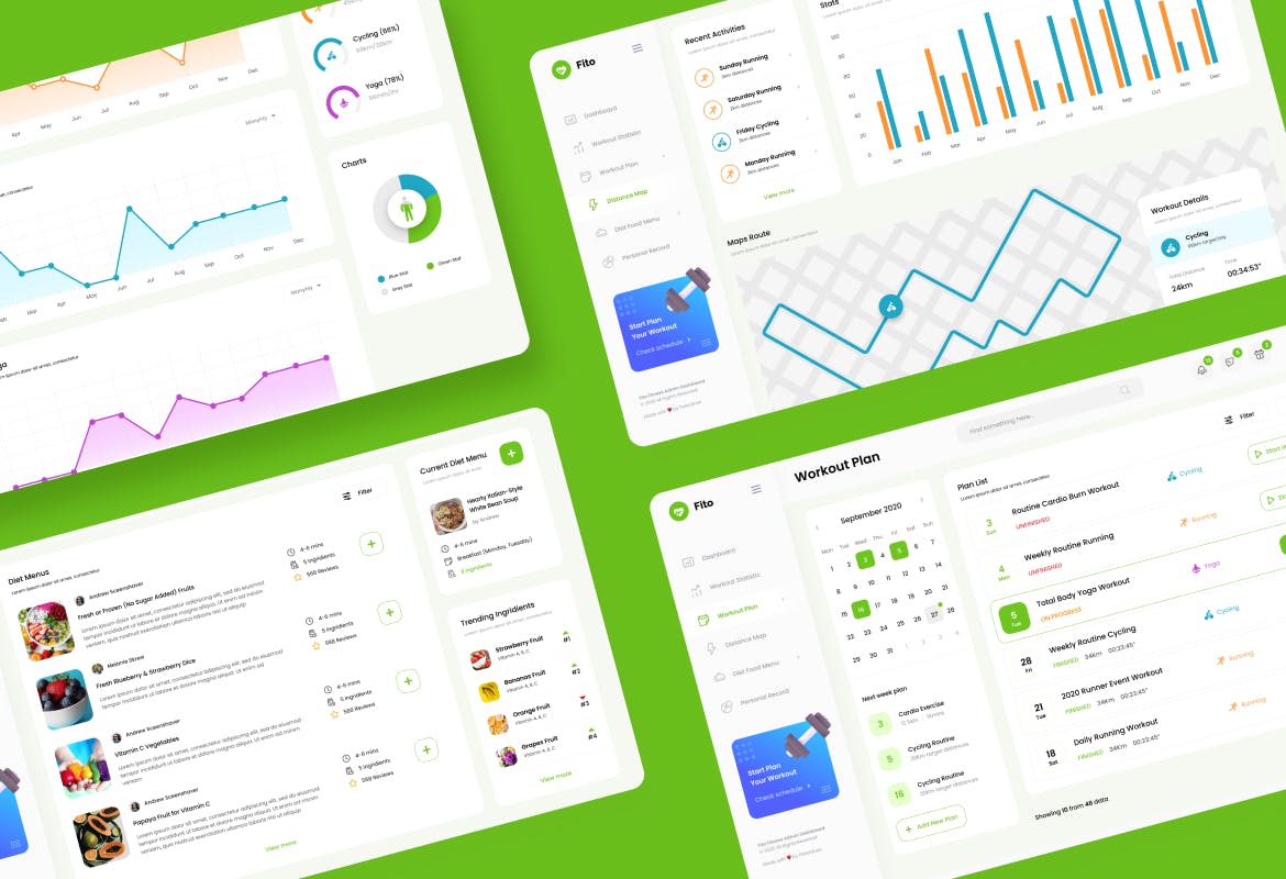 健身运动后台数据监管仪表盘用户界面设计UI套件 Fito - Fitness Website Admin Dashboard UI Template_img_2