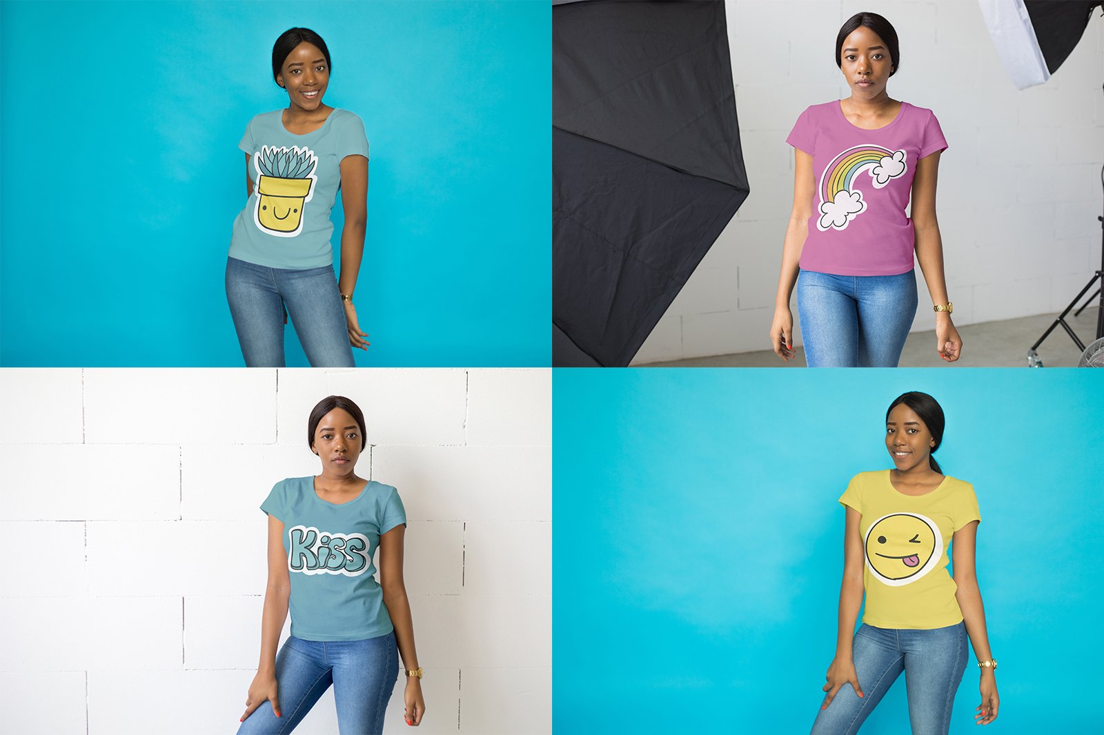 16款非洲女孩T恤半袖衫印花图案设计智能贴图样机合集 African Girl T-Shirt Mockup Set_img_2