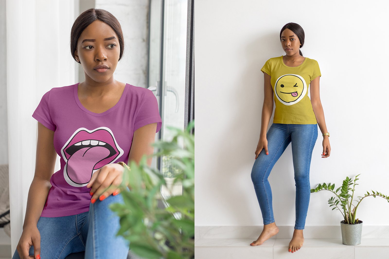 16款非洲女孩T恤半袖衫印花图案设计智能贴图样机合集 African Girl T-Shirt Mockup Set_img_2