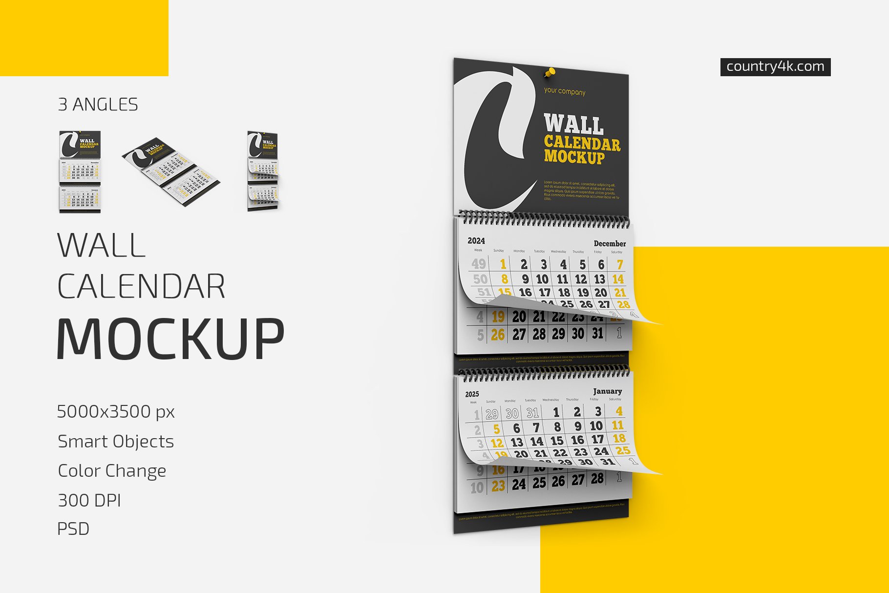 墙上挂历日历设计展示样机合集 Wall Calendar v03 Mockup Set_img_2