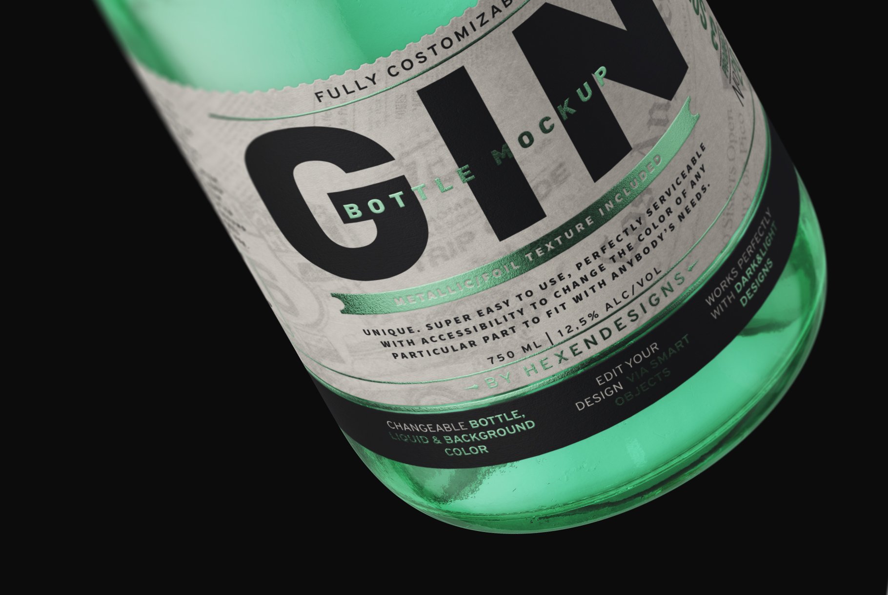 杜松子玻璃酒瓶标签设计展示样机模板 Gin Bottle Mockup_img_2