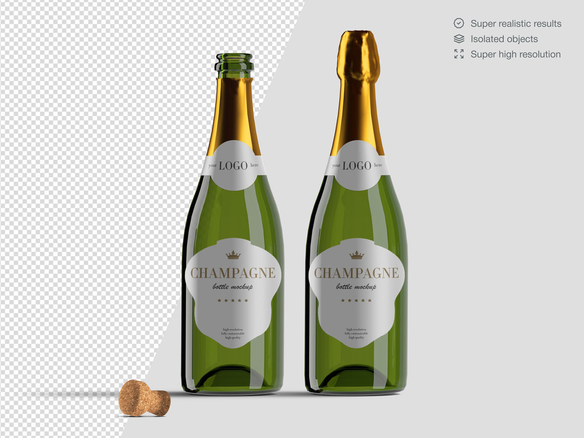 16款香槟酒瓶设计展示样机PSD模板 Champagne Bottle Mockup Pack_img_2