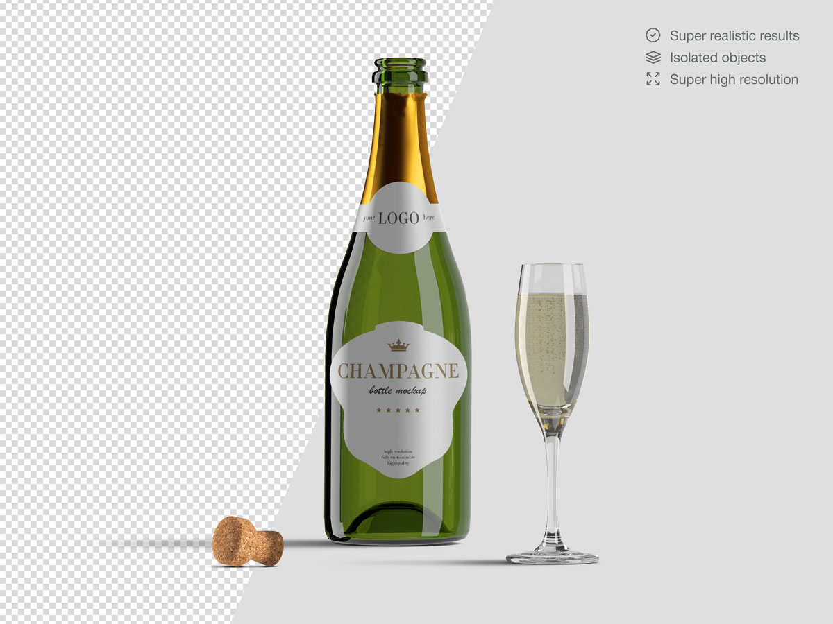 16款香槟酒瓶设计展示样机PSD模板 Champagne Bottle Mockup Pack_img_2