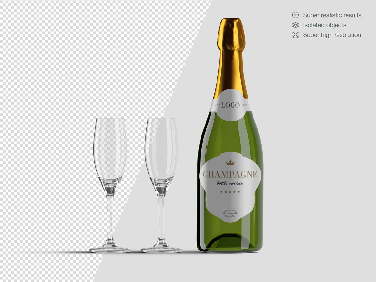 16款香槟酒瓶设计展示样机PSD模板 Champagne Bottle Mockup Pack_img_2