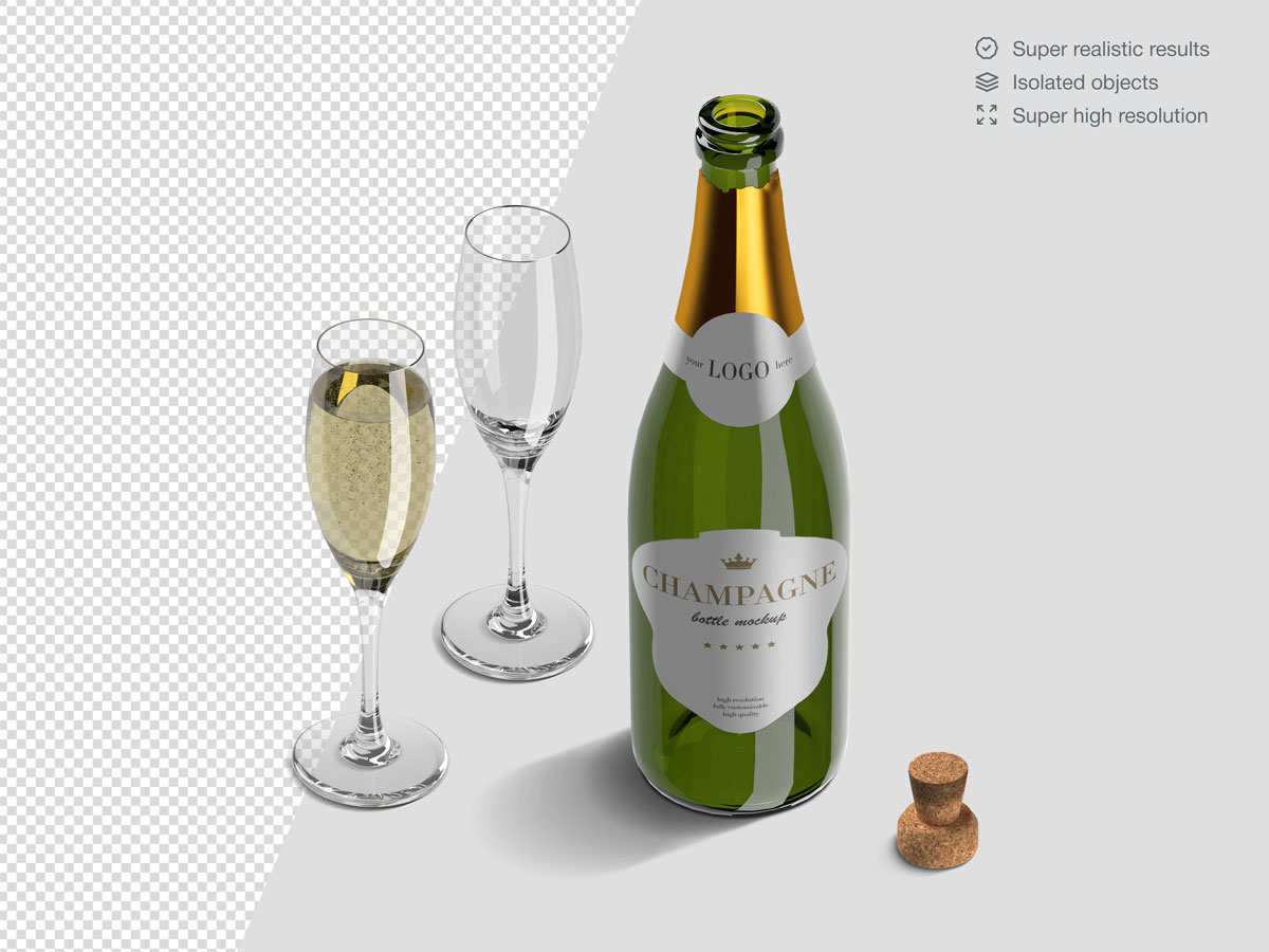 16款香槟酒瓶设计展示样机PSD模板 Champagne Bottle Mockup Pack_img_2