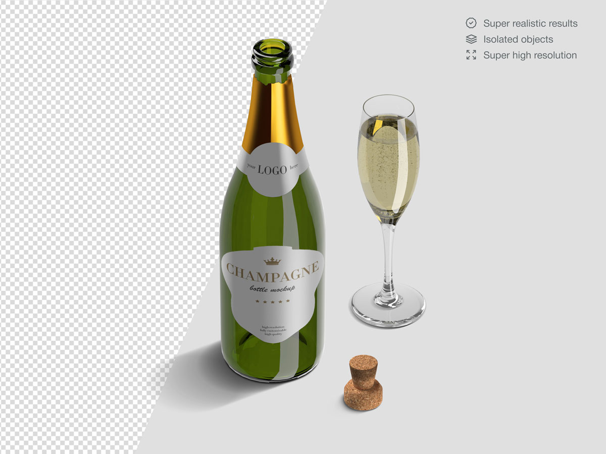 16款香槟酒瓶设计展示样机PSD模板 Champagne Bottle Mockup Pack_img_2