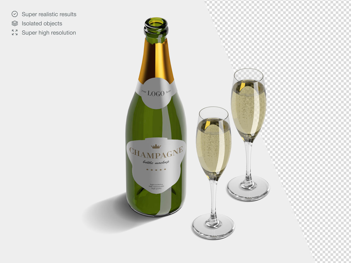 16款香槟酒瓶设计展示样机PSD模板 Champagne Bottle Mockup Pack_img_2