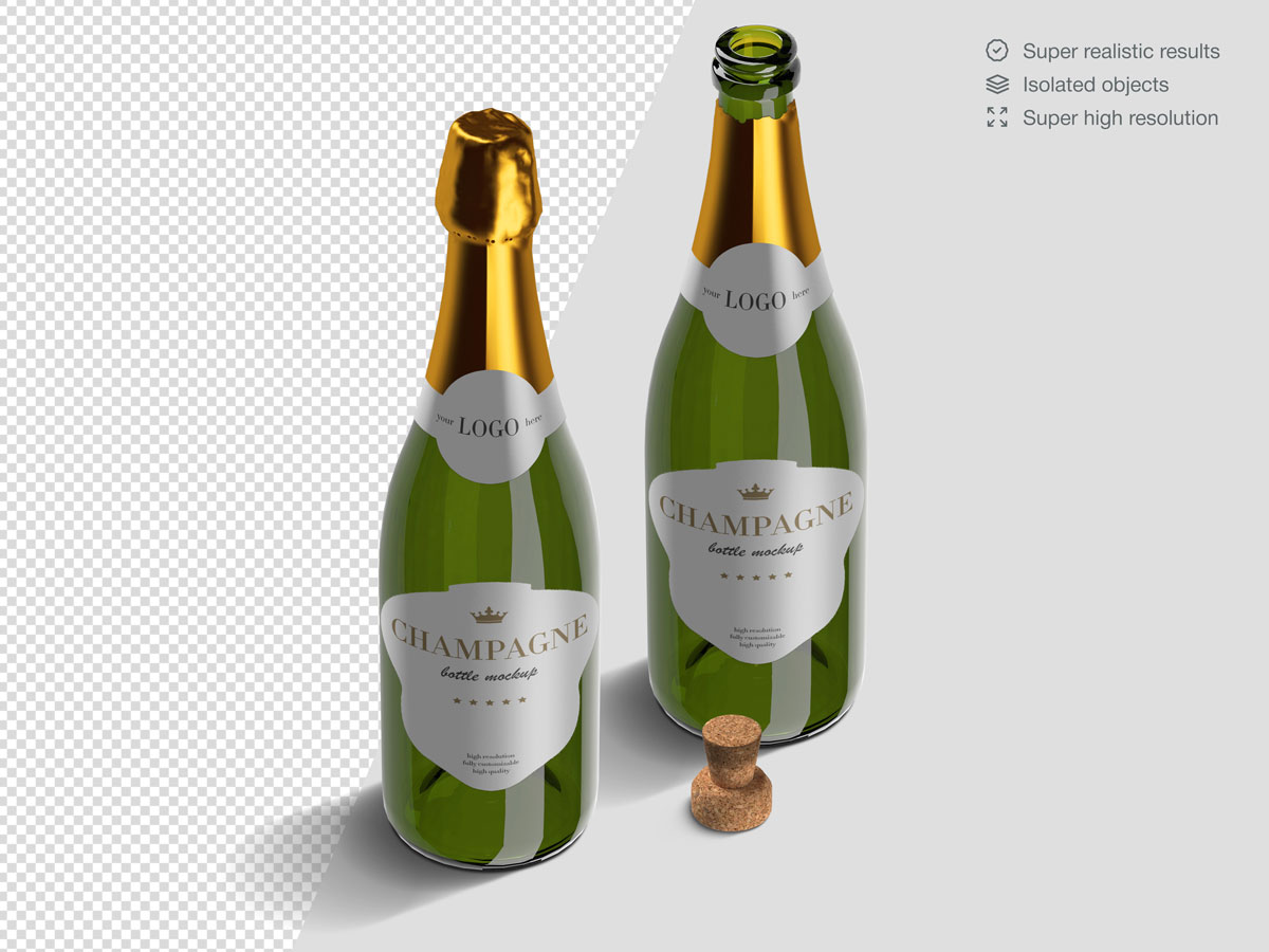 16款香槟酒瓶设计展示样机PSD模板 Champagne Bottle Mockup Pack_img_2