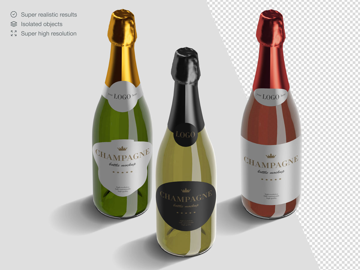 16款香槟酒瓶设计展示样机PSD模板 Champagne Bottle Mockup Pack_img_2