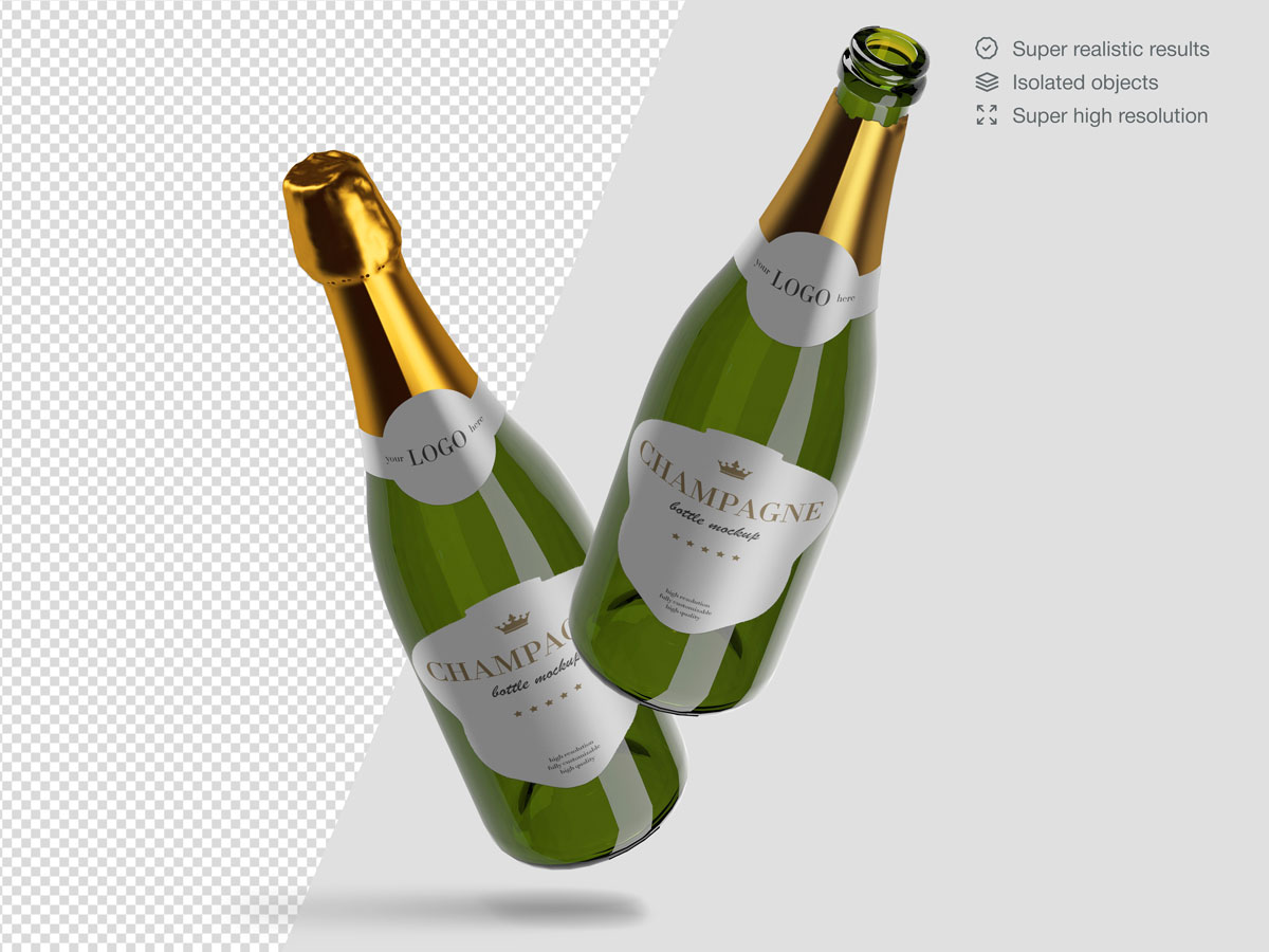 16款香槟酒瓶设计展示样机PSD模板 Champagne Bottle Mockup Pack_img_2