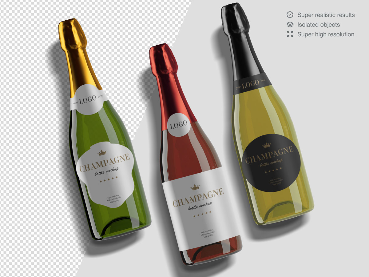 16款香槟酒瓶设计展示样机PSD模板 Champagne Bottle Mockup Pack_img_2