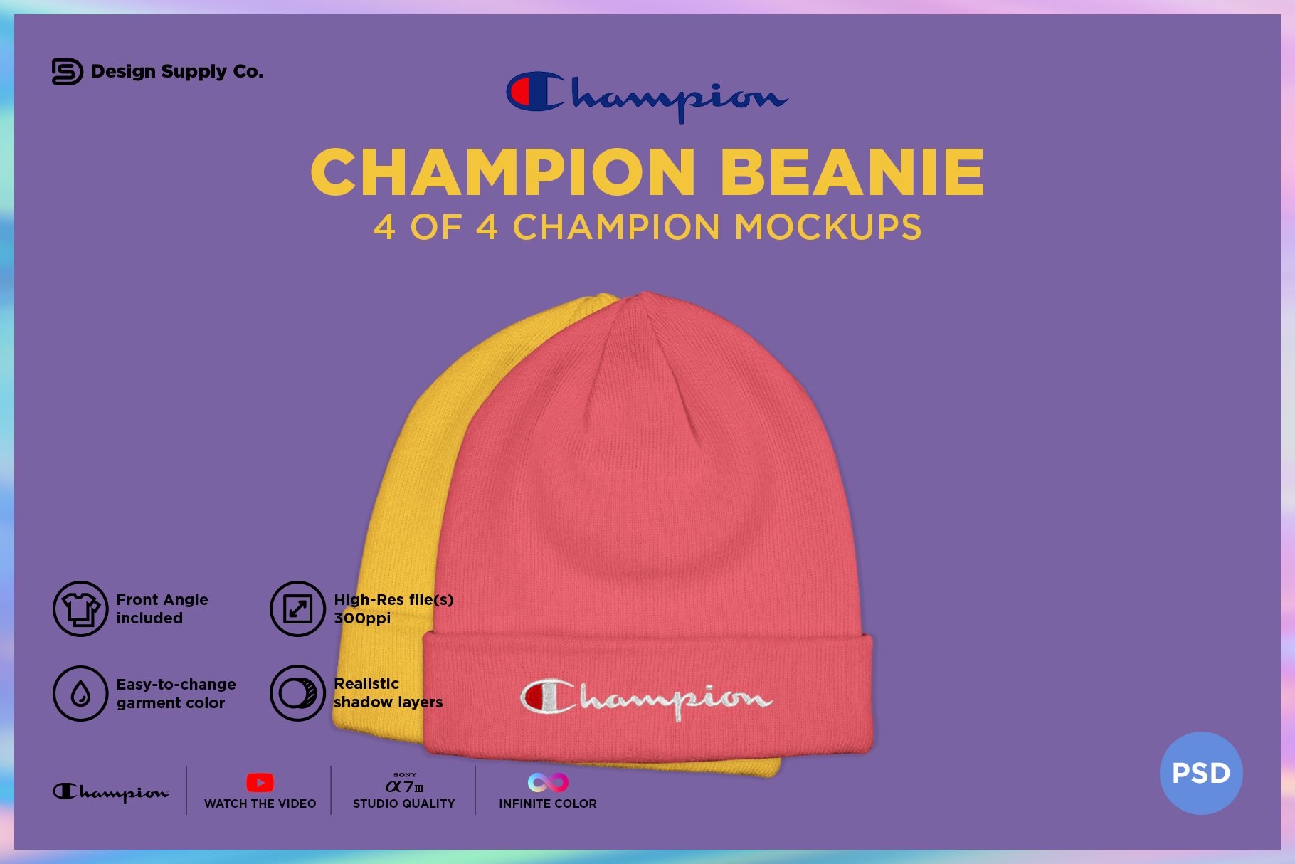 时尚针织加绒帽子设计展示样机模板 Champion Beanie Mockup_img_2