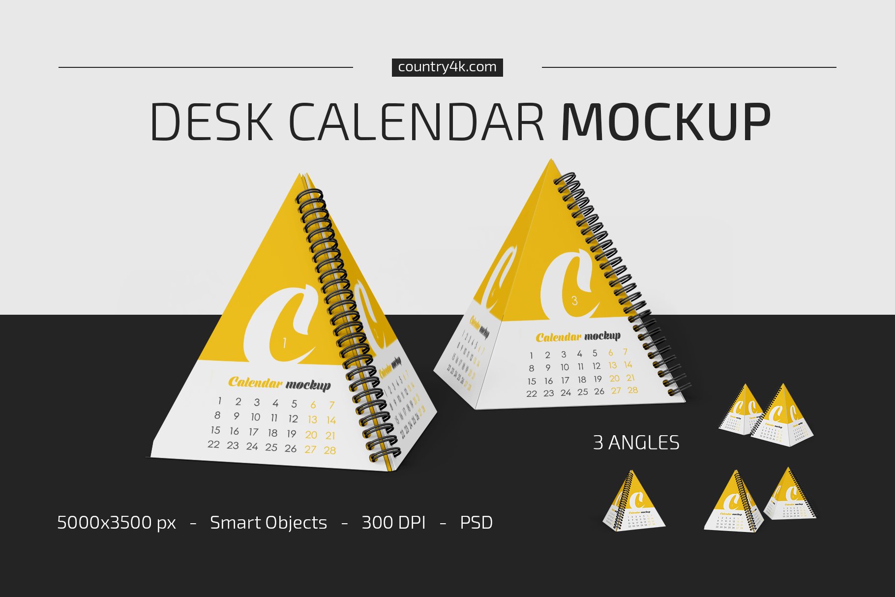 螺旋金字塔台历设计贴图展示样机套装 Spiral Pyramid Desk Calendar Mockup_img_2