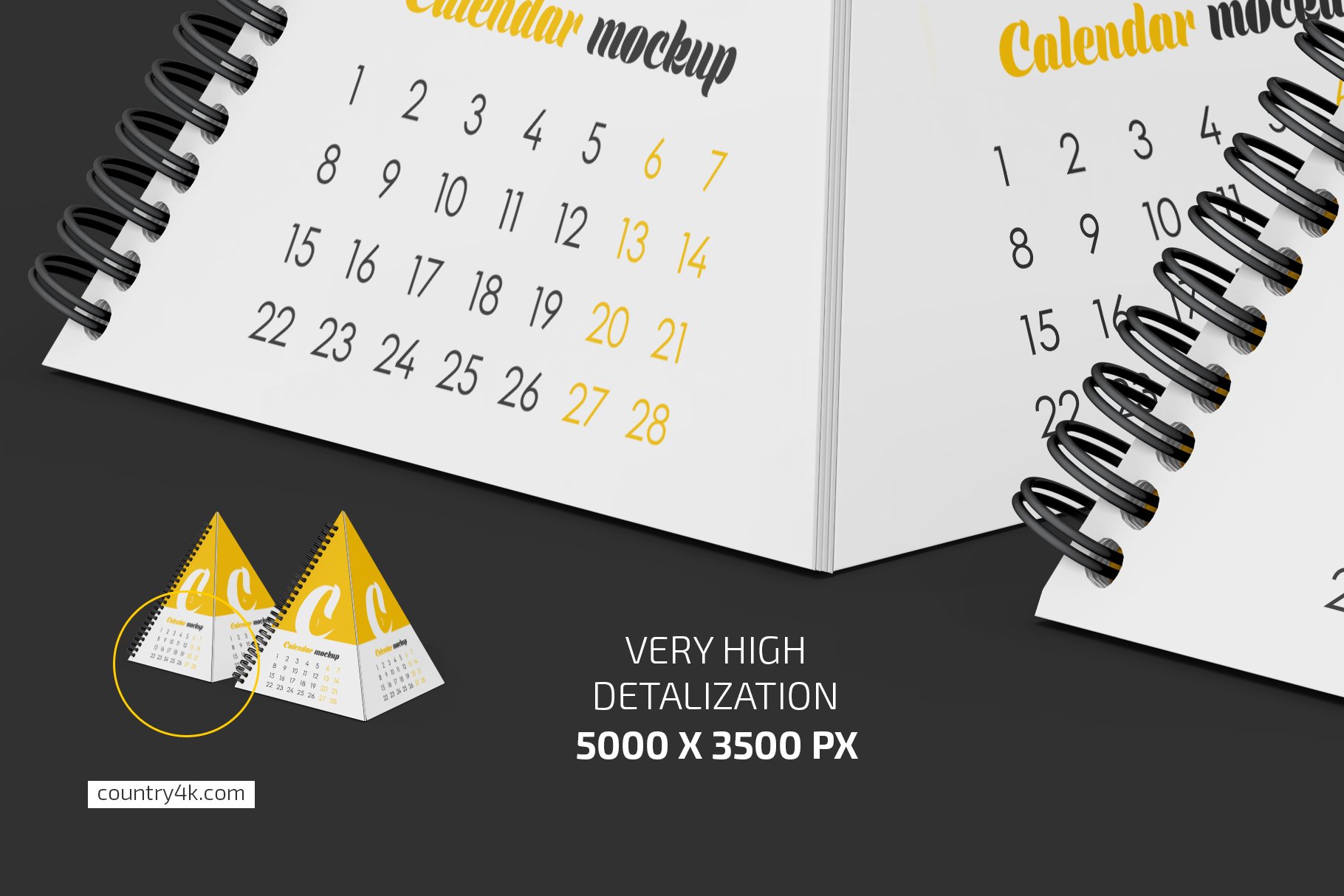 螺旋金字塔台历设计贴图展示样机套装 Spiral Pyramid Desk Calendar Mockup_img_2