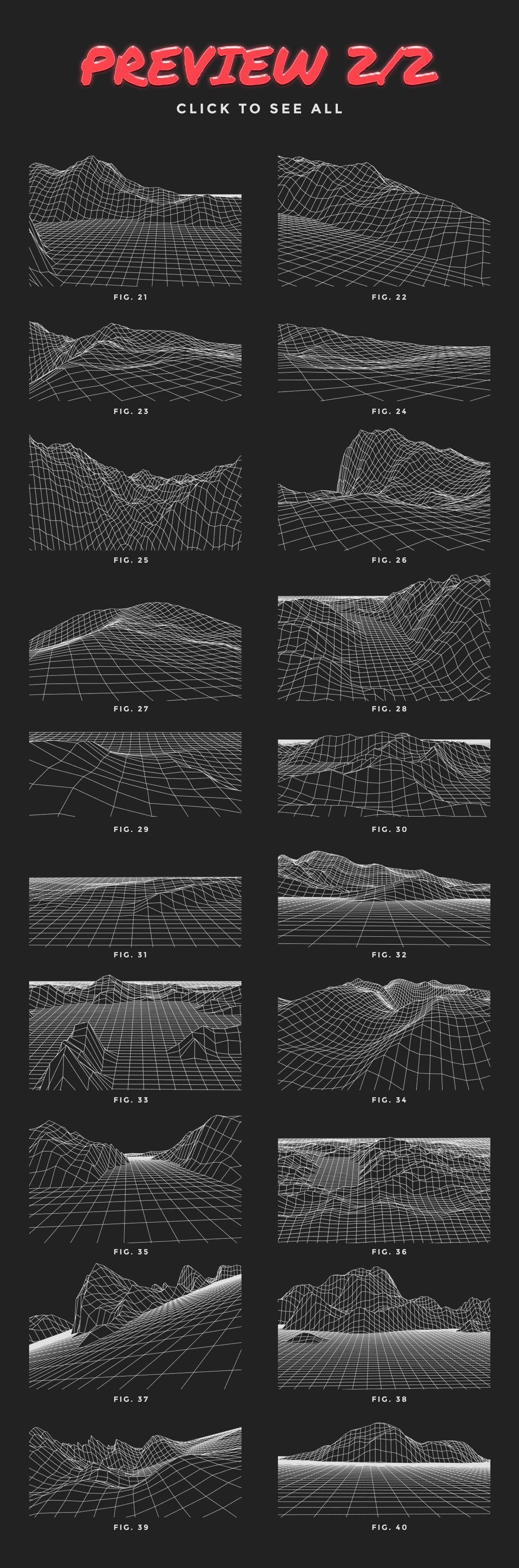 40款80年代复古未来美学矢量网格纹理山水插图设计素材 Retro Inspired Grid Landscapes_img_2