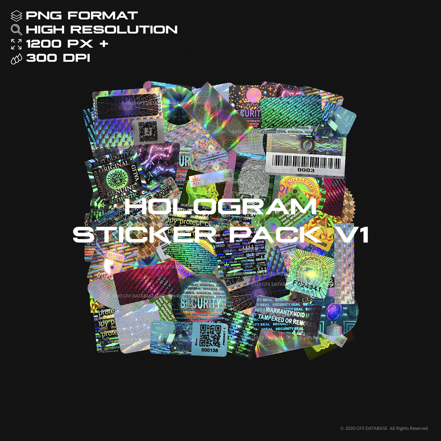 30款高清潮流全息镭射标签贴纸背景PNG免抠图片素材 30 Hologram Sticker Pack V1_img_2