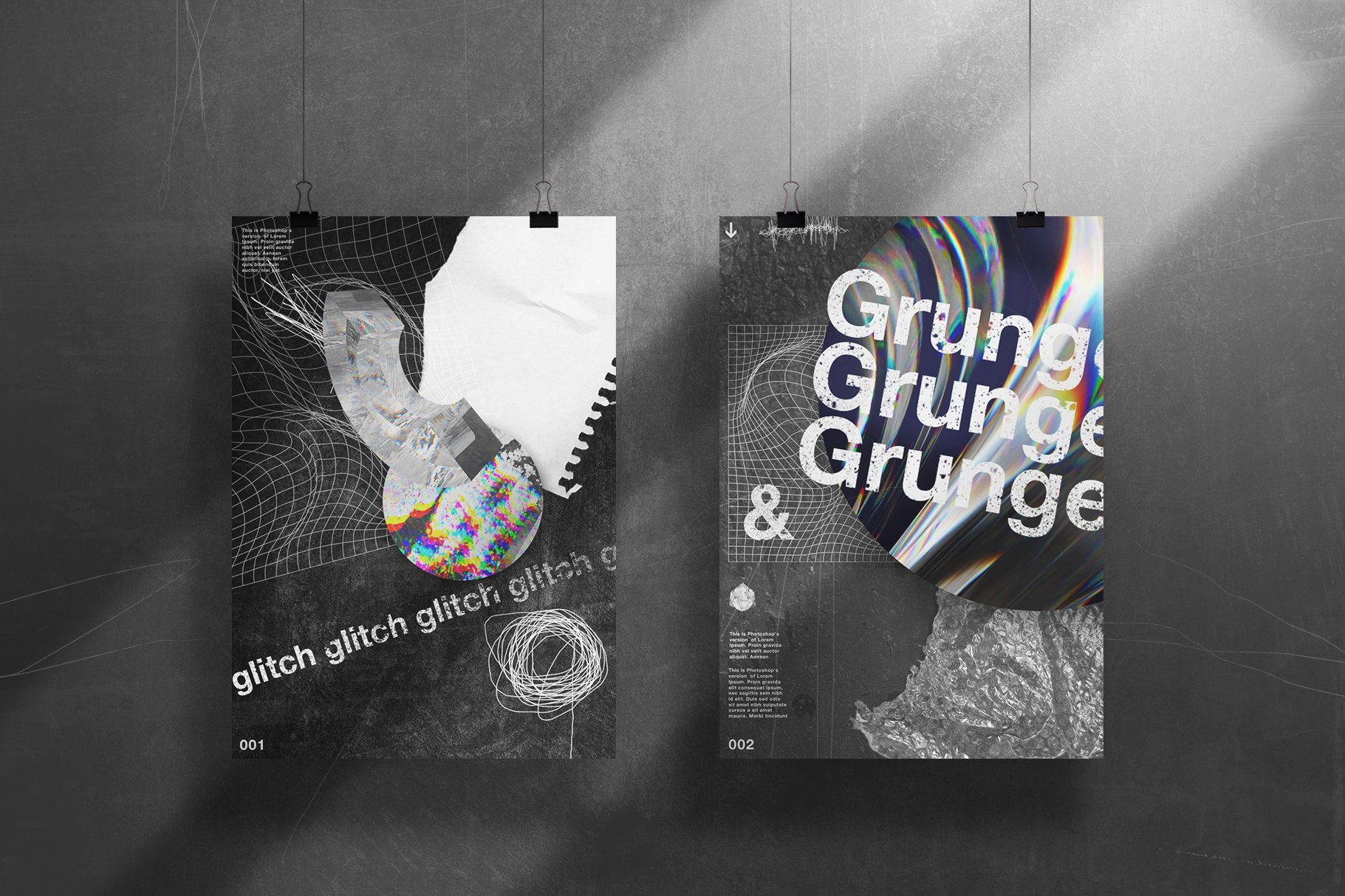 潮流抽象故障扭曲网格塑料薄膜海报设计背景纹理素材 Grunge&Glitch - Toolkit 7in1_img_2