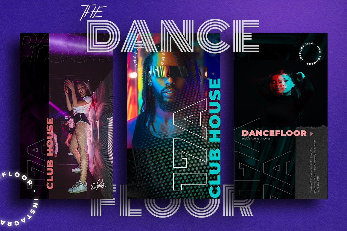 潮流霓虹城市风品牌推广新媒体电商海报设计PSD模板 Dance Floor - Instagram Template_img_2