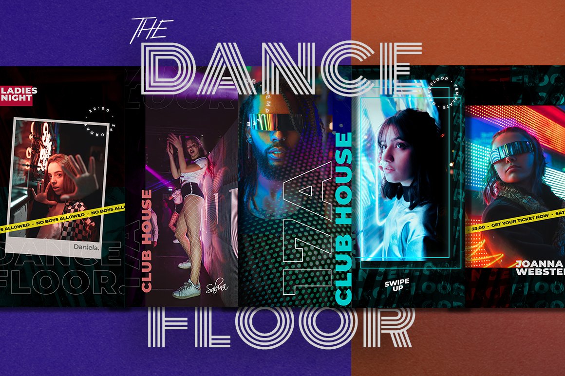 潮流霓虹城市风品牌推广新媒体电商海报设计PSD模板 Dance Floor - Instagram Template_img_2