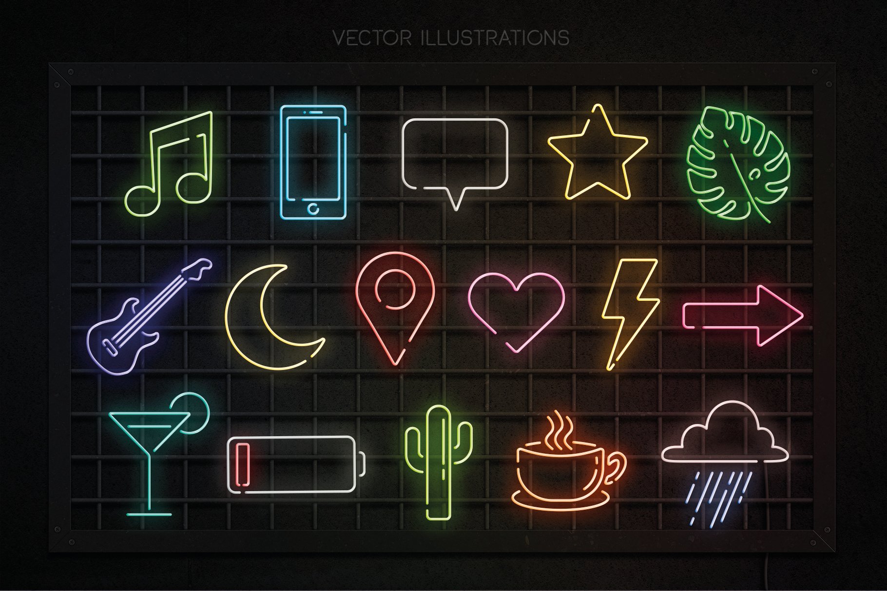 时尚霓虹灯发光特效字体图形元素设计PS样式模板套件 The Ultimate Neon Kit_img_2