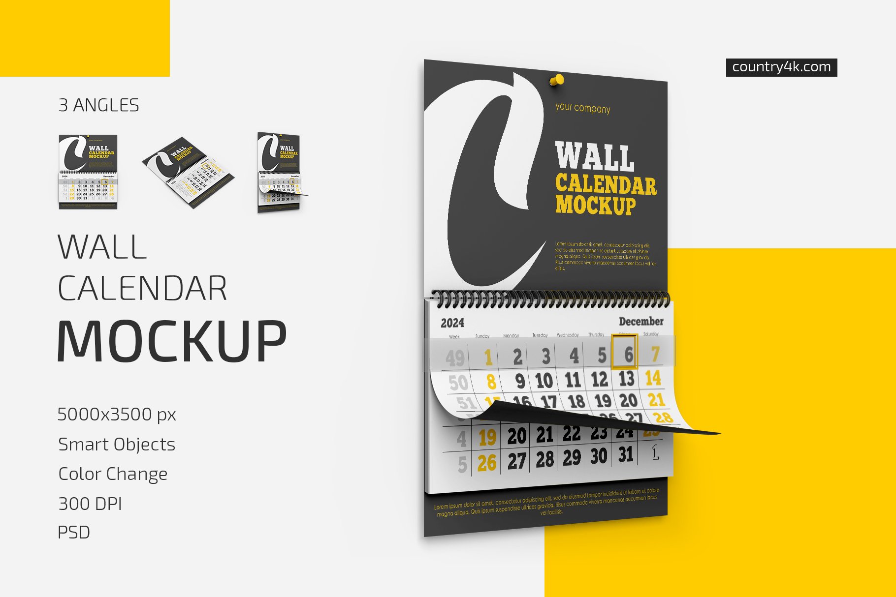 墙挂日历挂历设计展示样机合集 Wall Calendar Mockup Set V02_img_2