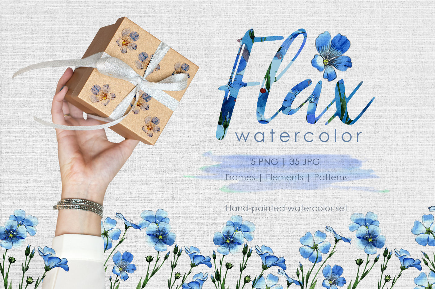 高清亚麻蓝色花卉水彩剪贴画PNG透明图片水彩 Flax Blue Watercolor PNG_img_2