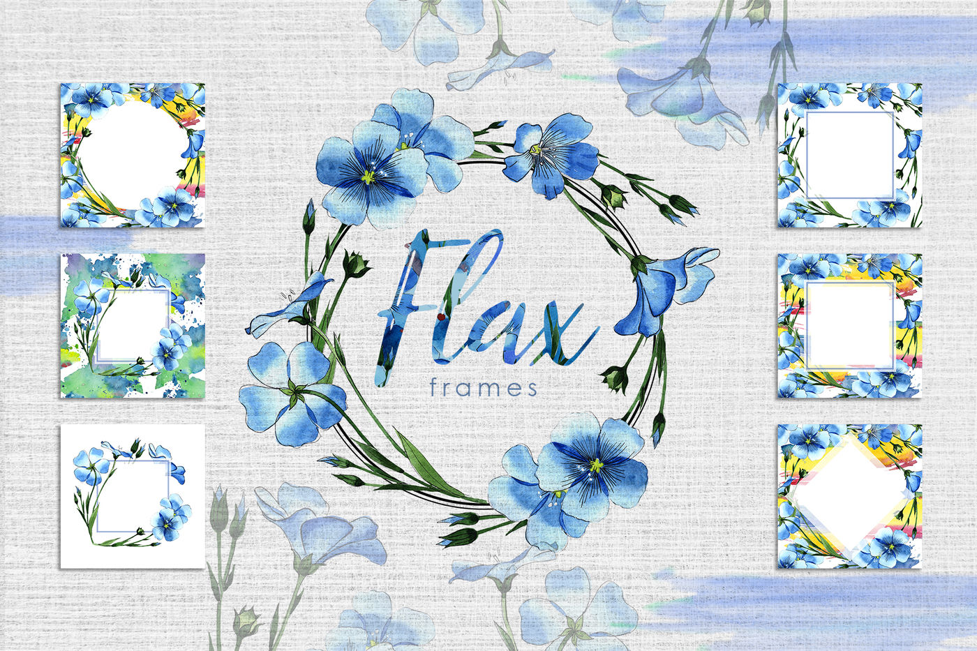 高清亚麻蓝色花卉水彩剪贴画PNG透明图片水彩 Flax Blue Watercolor PNG_img_2