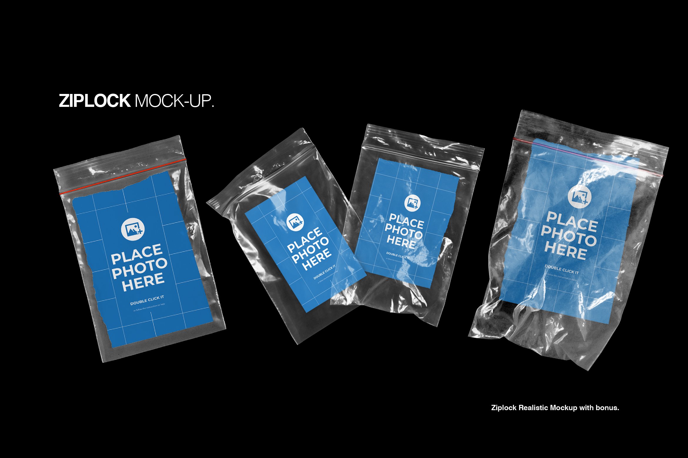 4款塑料自封包装袋设计贴图样机PSD模板 Zip Lock Mockups_img_2