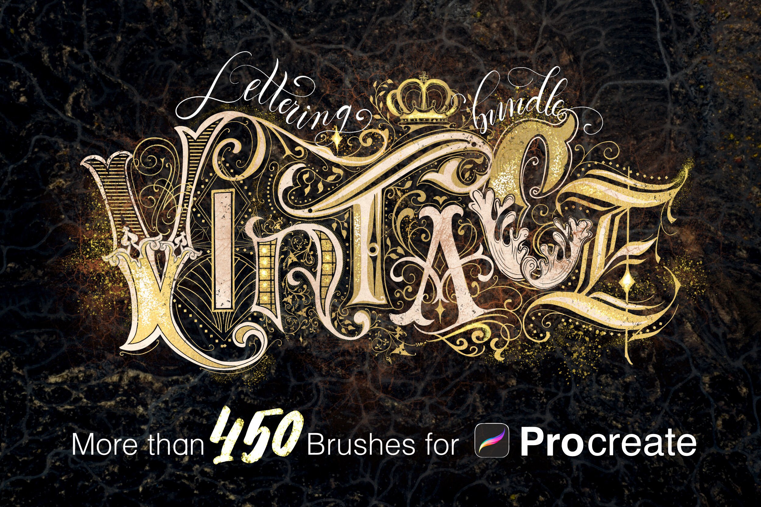 450款复古中世纪欧洲巴洛克刻字效果Precreate笔刷 Vintage Lettering Bundle_img_2