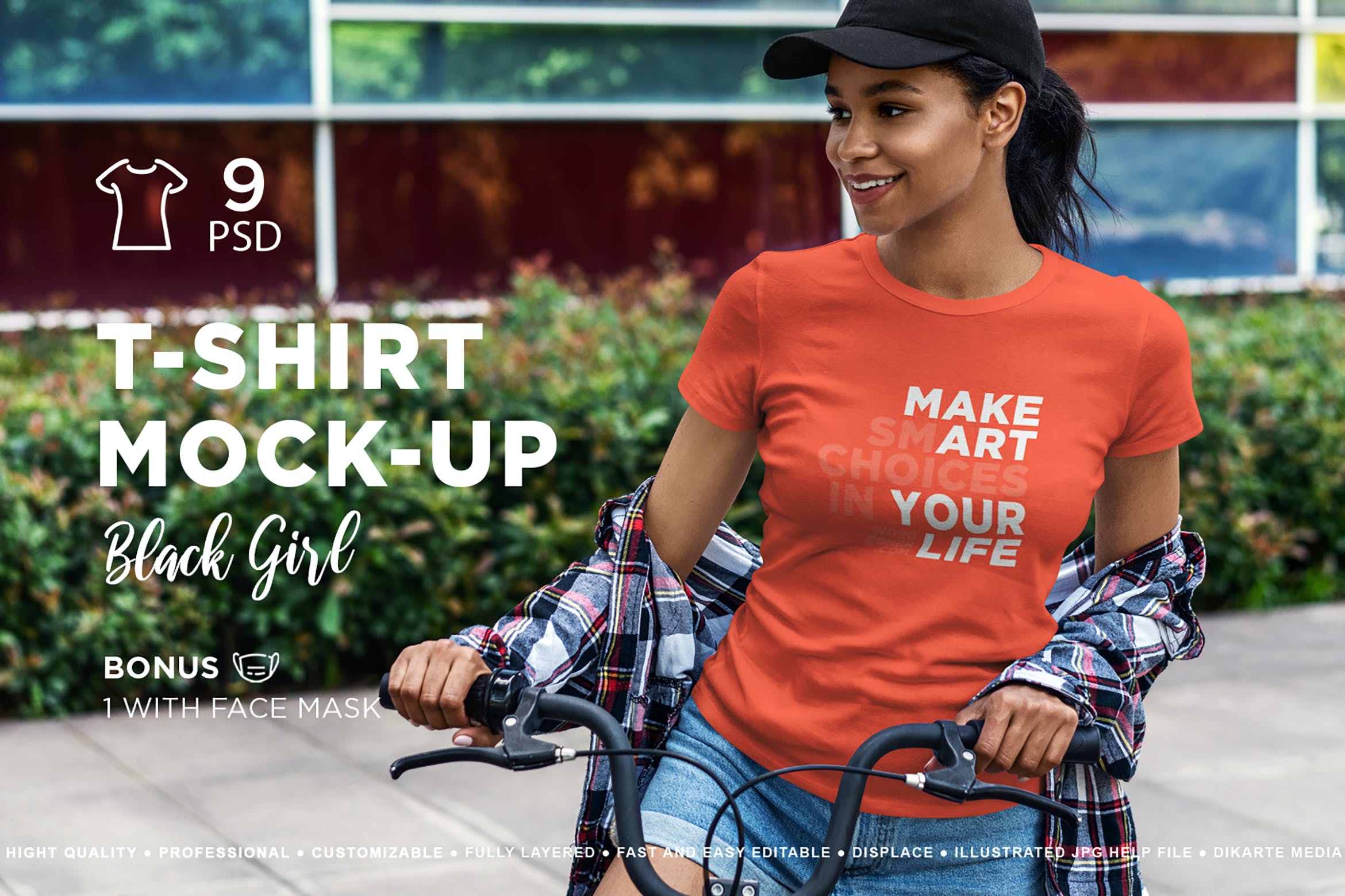 9款女性T恤半袖衫设计展示样机 T-Shirt Mockup Black Girl_img_2