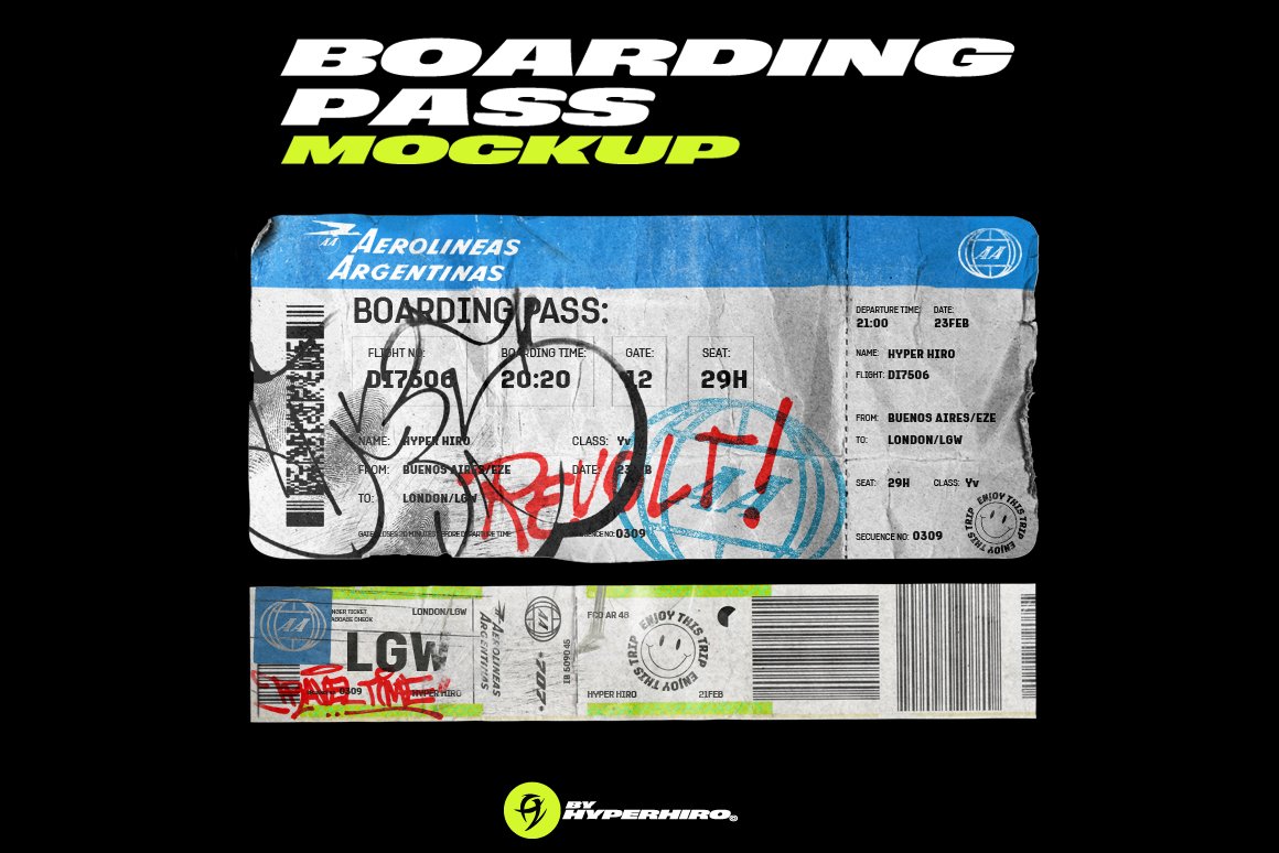 复古做旧褶皱登机纸牌设计样机PSD模板 Boarding Pass Mockup_img_2