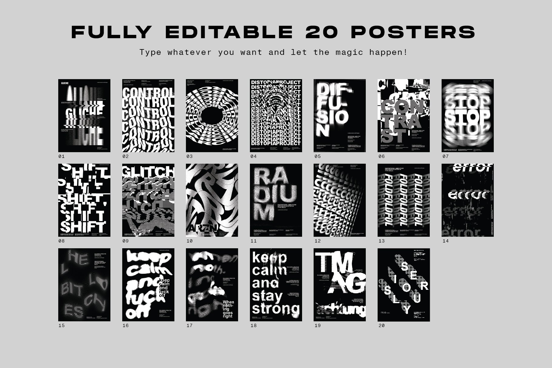 20款抽象扭曲主视觉海报标题效果字体设计PS样式模板 Typographic Poster Layouts No.02_img_2