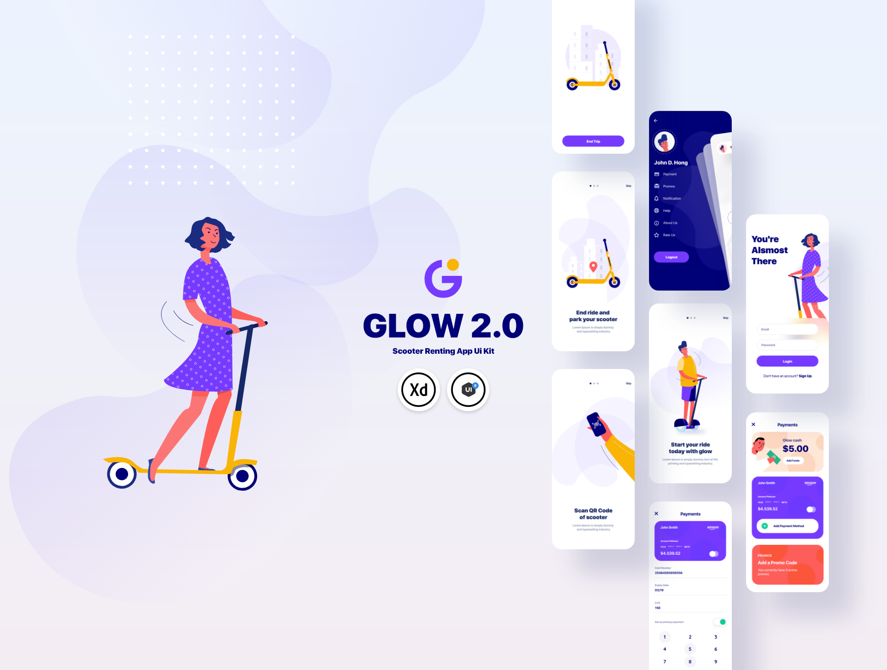 精美共享电瓶车单车踏板车租赁应用程序APP UI套件 Glow App Ui Kit_img_2