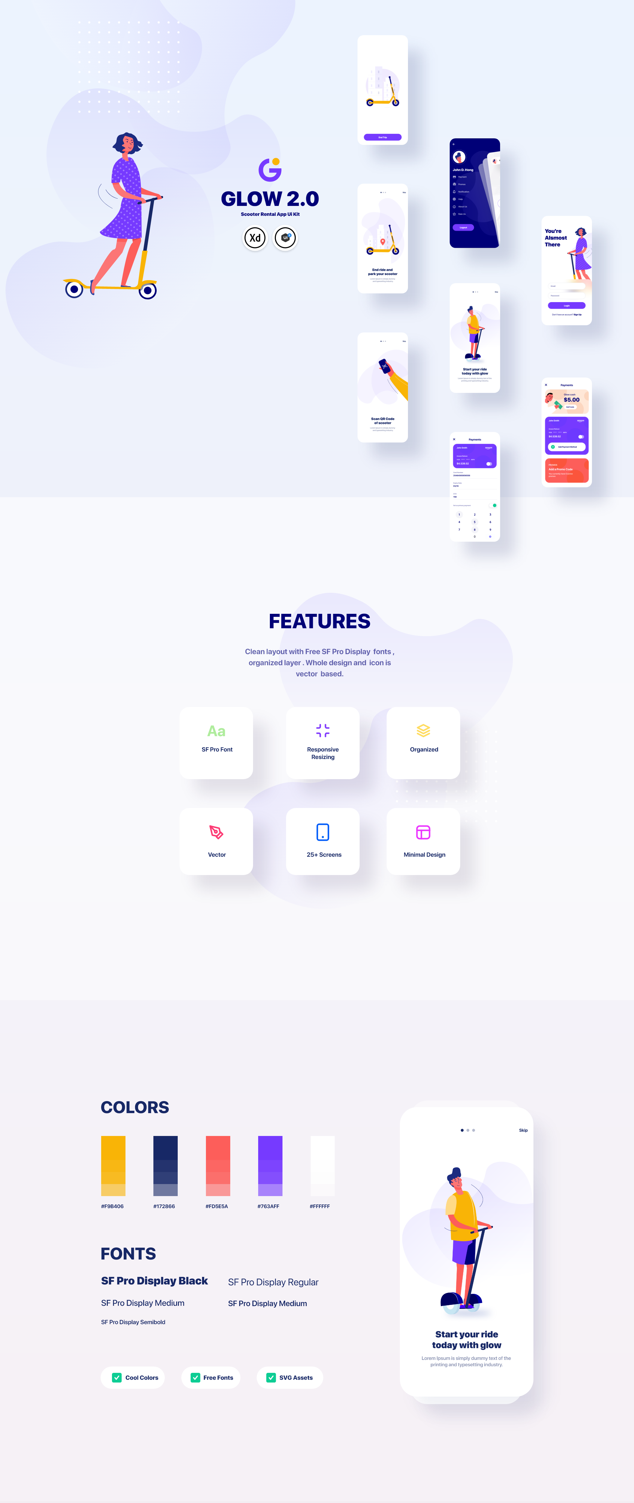 精美共享电瓶车单车踏板车租赁应用程序APP UI套件 Glow App Ui Kit_img_2