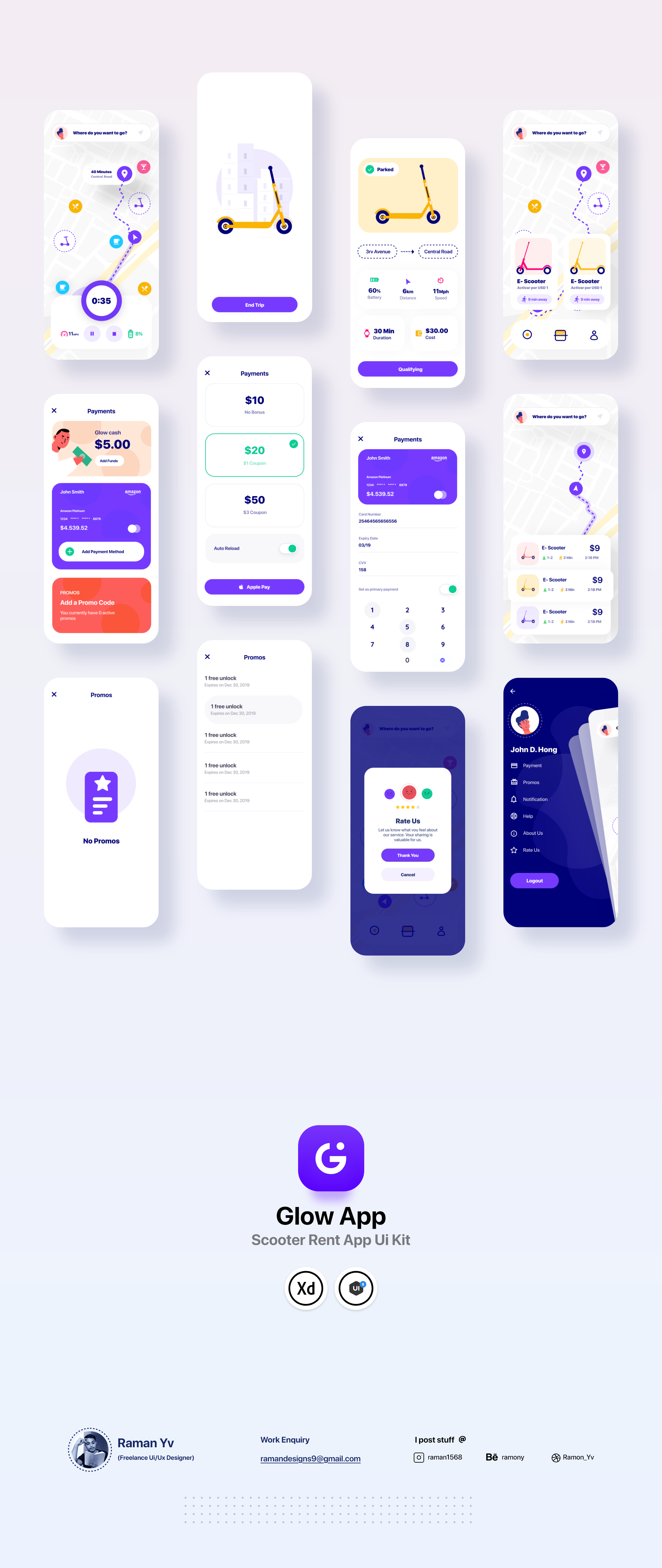 精美共享电瓶车单车踏板车租赁应用程序APP UI套件 Glow App Ui Kit_img_2