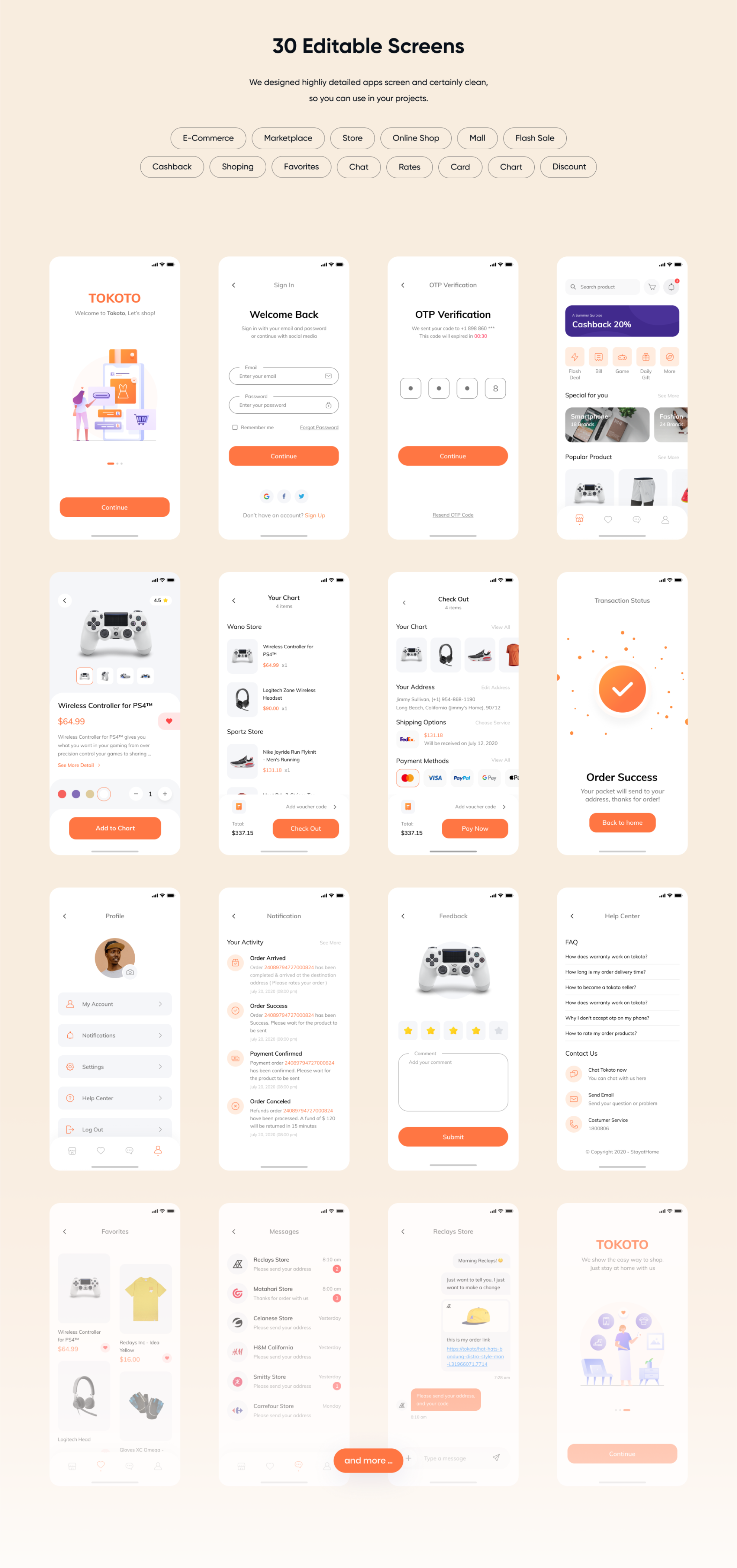 现代电子商务商城应用程序APP UI套件 Tokoto - E-Commerce UI KIT_img_2