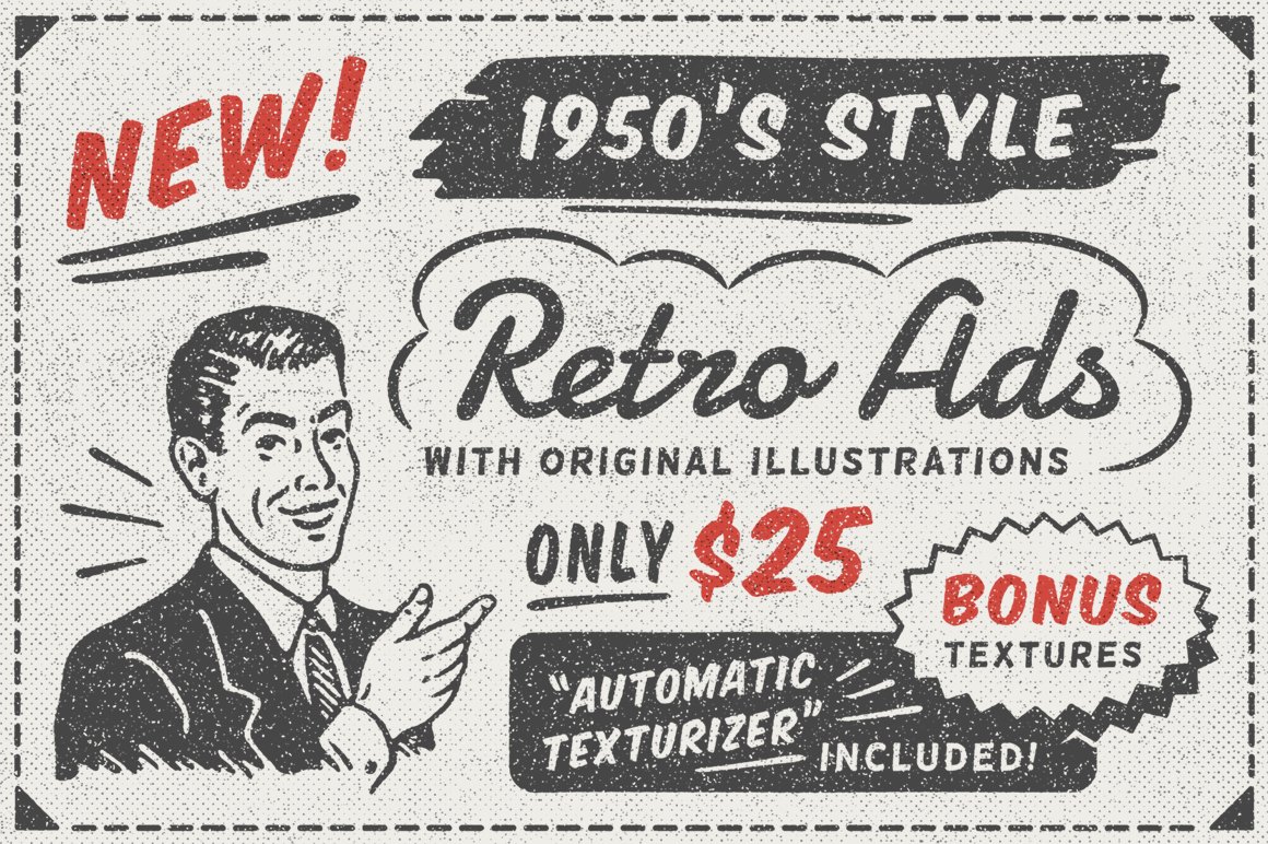 1950年代复古老式广告促销打折标签设计PSD模板 1950s Style Retro Ad Templates_img_2