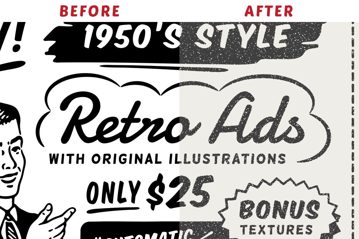 1950年代复古老式广告促销打折标签设计PSD模板 1950s Style Retro Ad Templates_img_2