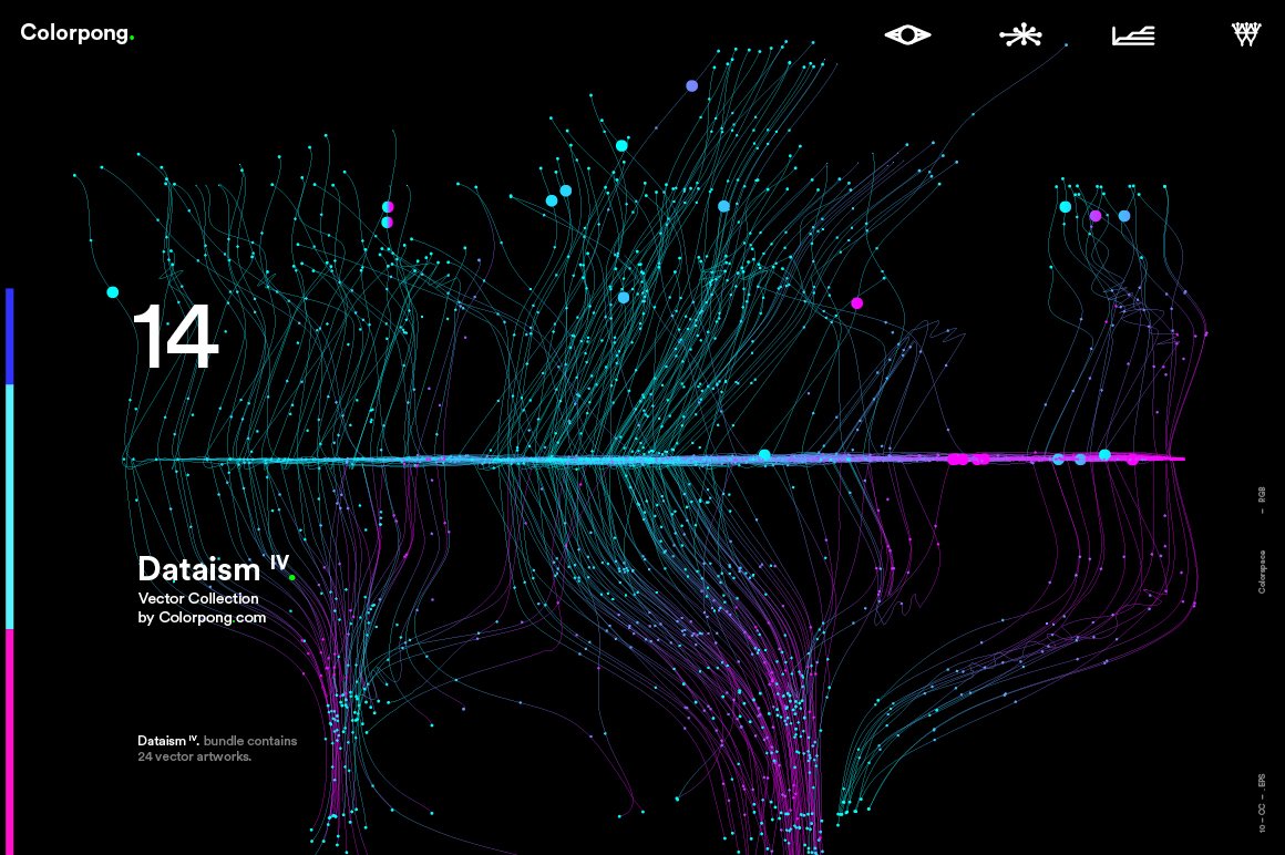 潮流炫酷抽象多彩流动数据传输网格粒子线条EPS矢量素材 Dataism IV - Vector Bundle_img_2